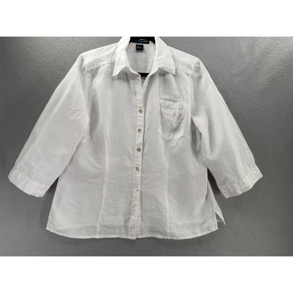 St. Tropez West Tops - St. Tropez West Shirt Womens L 100% Linen Lagenlook Coastal Minimalist Blouse